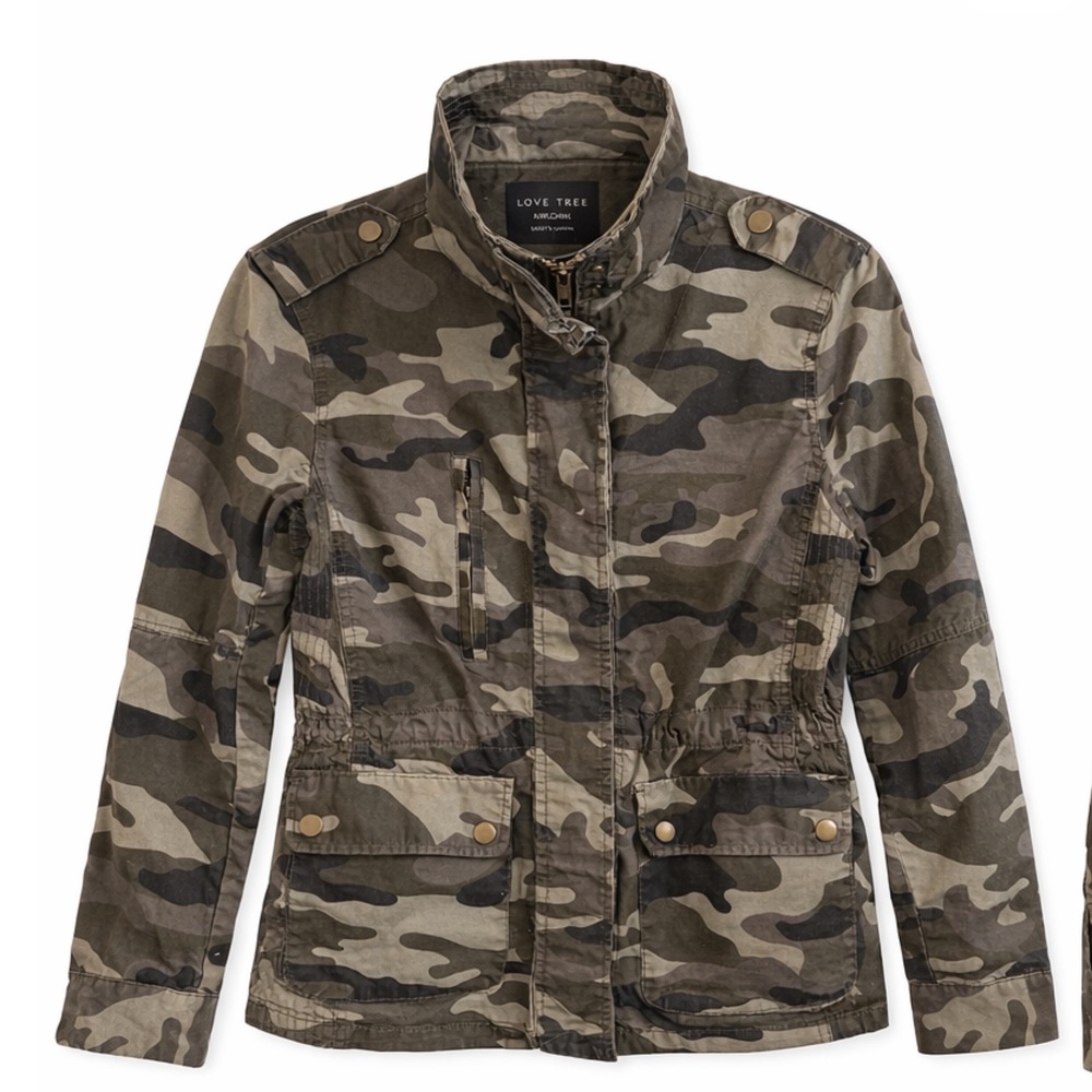 Love Tree Camo Utility Jacket Womens Medium Green Camouflage Military Field Coat